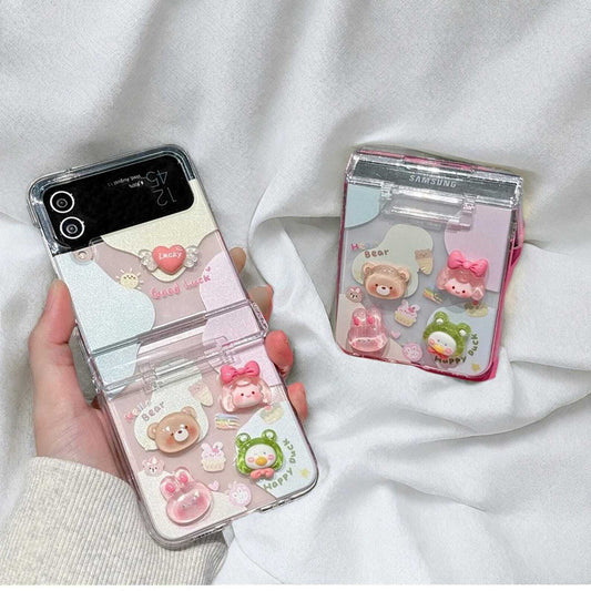 3D Cartoon Girl Bracelet Phone Case for Samsung Galaxy Z Flip 3 4 5 6 - Clear Shockproof Back Cover with Wrist Strap for Easy Carry