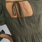 Ruffle Cuffed Long Sleeve Square Neckline Smocked Peasant Midi Dress
