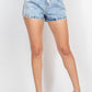 Acid Wash Belted Paperbag Denim Shorts