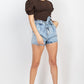 Acid Wash Belted Paperbag Denim Shorts