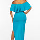 Solid Ity Off The Shoulder Ruffled Cropped Top And Ruched Maxi Skirt Two Piece Set