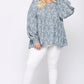 Ditsy Printed And Back Tassel Tie Top With Wrist Smocking Detail