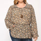 Floral Printed And Elastic Waist Chiffon Top With Tassel Tie