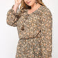 Floral Printed And Elastic Waist Chiffon Top With Tassel Tie