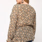 Floral Printed And Elastic Waist Chiffon Top With Tassel Tie