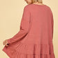 Plus Size Solid Long Sleeves Button Up Swing Tunic Top With Ruched Detail