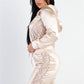 Black Satin Lace Details Long Sleeve Hooded Crop Top & Biker Short Set