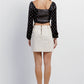 Black Cream Polka Dot Velvet Ruched Crop Top